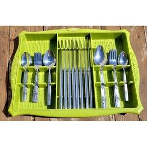 Oneida Orlando Profile Stainless 41-piece Service set w/ tray Green 1960's MCM